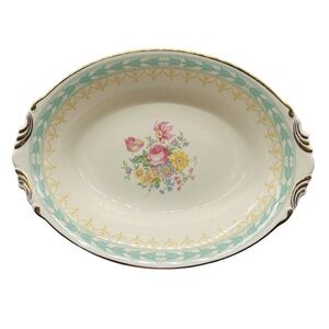 Vintage Old Ivory Syracuse China Oval Medium Vegetable Bowl Betsy Ross Turquoise